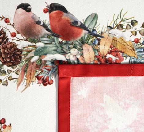 Скатерть с пропиткой SANTALINO "МОРОЗКО.СНЕГИРИ" 140х180 см, красный