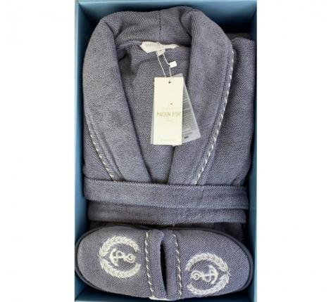 Халат мужской махровый с капюшоном Maison D'or "MICHEL SAILING" серый, 5XL(58)/6XL(60)