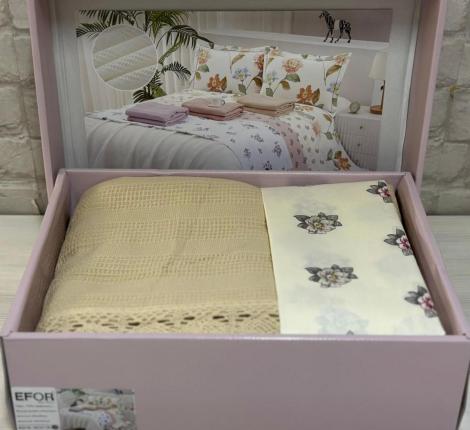 Постельное белье EFOR "COTTONI" с вафельным покрывалом 220х240, Евро (бежевый)