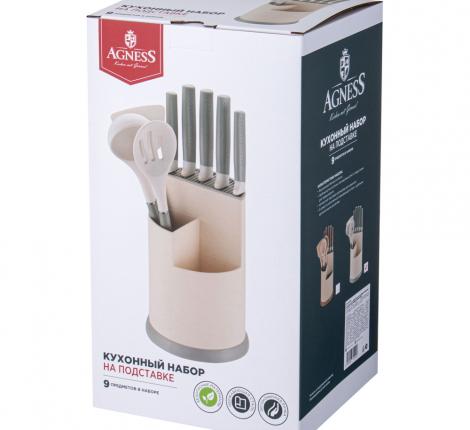Набор кухонных ножей (5 шт.) и приборов "AGNESS" 671-211, 9 предметов (серый)