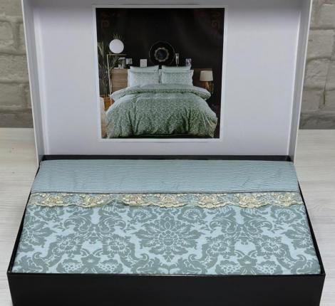 Постельное белье EFOR COTTONI с гипюром "орнамент" зеленый, Евро