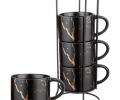 Набор кружек на металлической подставке 4 штуки "FANTASY", 300 мл (чёрный)