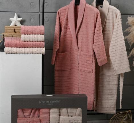 Набор "PIERRE CARDIN HOME" (2 халата, полотенца 50х90-2 шт., 70х140-2 шт.), розовый-кремовый