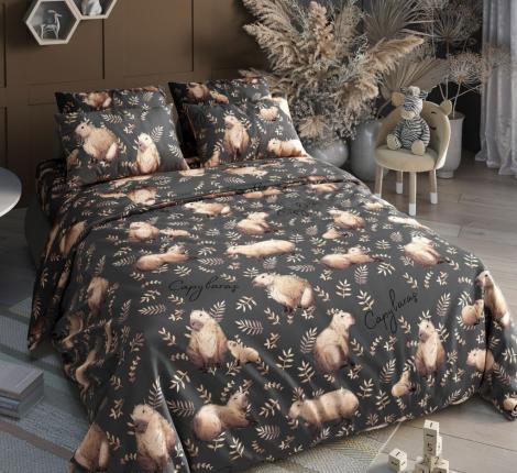 Постельное белье Valtery "Капибары (коричневый)" Поплин, 1.5 спальный