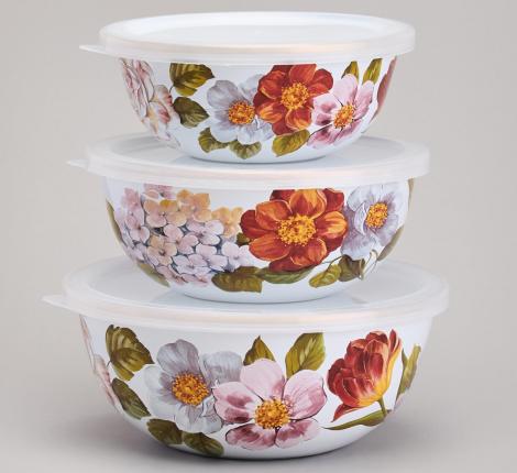 Набор эмалированных мисок 3 шт. с крышкой "ФЛАНДРИЯ", 6 предметов