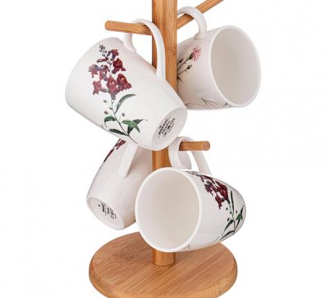 Набор кружек 4 шт. на деревянной подставке "MEADOW", 380 мл