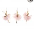 Ёлочная игрушка 3 шт. "БАЛЕРИНА" (розовый, шампань), высота 18 см