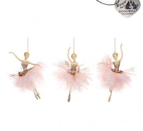 Ёлочная игрушка 3 шт. "БАЛЕРИНА" (розовый, шампань), высота 18 см