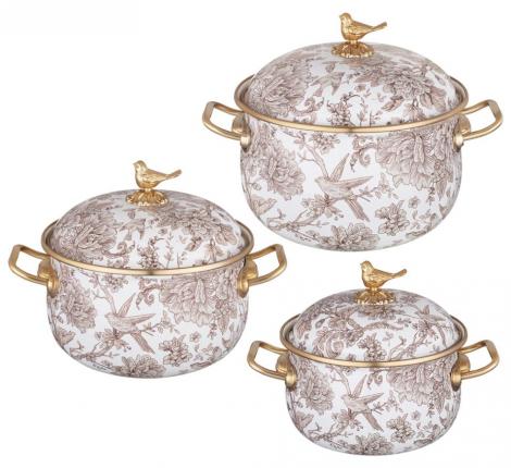 Набор эмалированных кастрюль с крышкой "ROYAL GARDEN" 950-776, 2,1/2,8/3,8 л