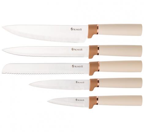 Набор кухонных ножей (5 шт.) и приборов "AGNESS" 671-200, 12 предметов