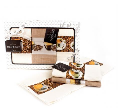 Комплект кухонных полотенец Maison D'or "COFFEE TIME" 45х70-3шт, кофе