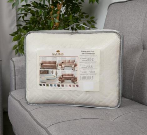 Комплект накидок &quot;Karteks&quot; на угловой диван с оттоманкой и подлокотниками Ромбы, серо-бежевый