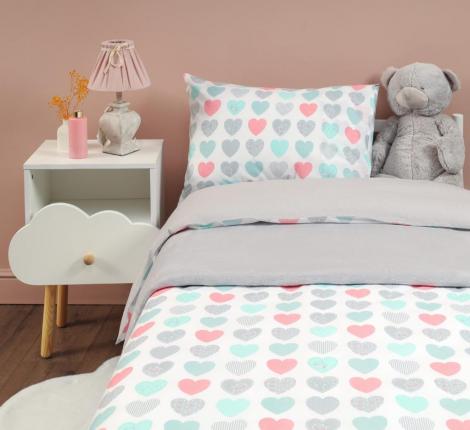 Постельное белье "Siberia" Сердечки (голубой) Ранфорс, 1,5 спальный