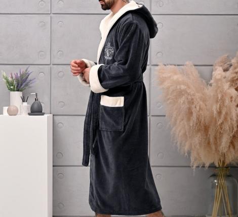 Халат мужской трига с капюшоном "AMBIELLA A-1125" антрацит, L/ХL