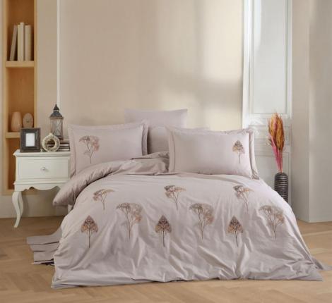 Постельное бельё "DANTELA VITA" поплин с вышивкой JOVIA (бежевый), Евро