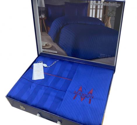 Постельное бельё "Maison D'or" ELEGANCE Страйп-сатин Евро, синий/бордо