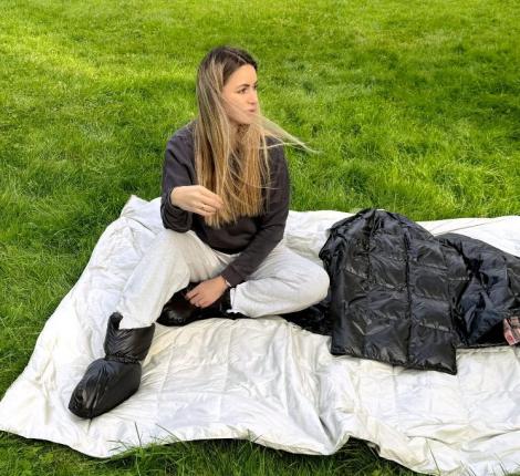 Дорожный плед пуховый "TRAVEL PLAID GRASS BLACK", 140х200