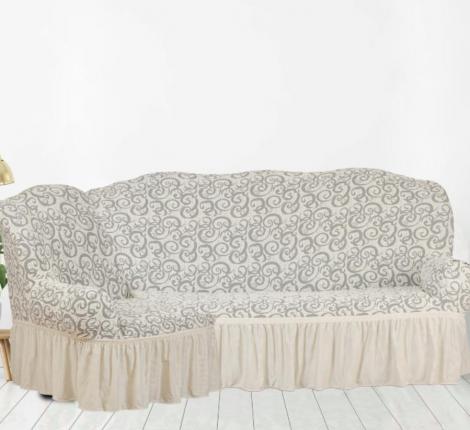 Чехол на 3-х местный угловой диван Karteks &quot;Классика&quot; с оборкой KAR 014-04, кремовый