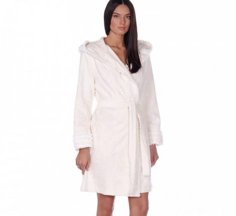 Халат женский махровый с розами Maison D'or "VIVIENNE" (кремовый), XL(50)-XXL(52)
