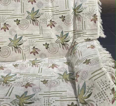 Покрывало шпигель большой Karteks" на диван 160х220 ЛИСТЬЯ-КРУГИ, перламутровый