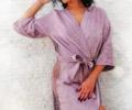 Халат женский махровый с гипюром Maison D'or "FELISSIA" (фиолетовый), XS(42)-S(44)