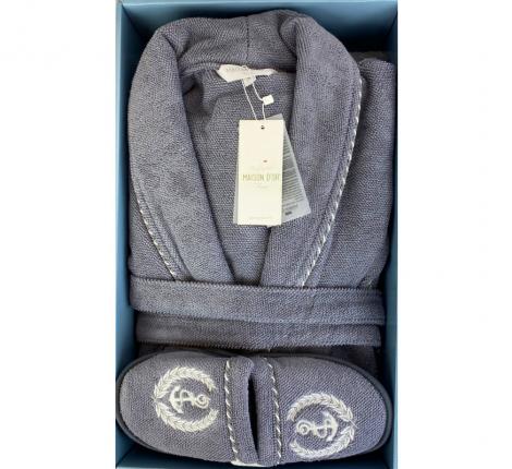 Халат мужской махровый с капюшоном Maison D'or "MICHEL SAILING" серый, XL(50)/2XL(52)