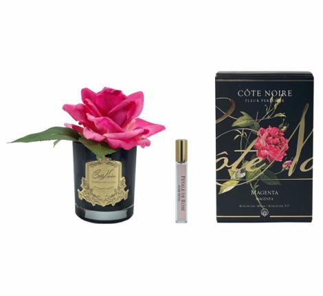 Ароматизированная французская роза "COTE NOIRE" (ярко-розовый) черная ваза, 1 спрей 15 мл