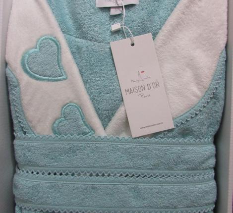 Халат женский махровый с тапочками Maison D'or "MONIQUE KALPLI" (бирюзовый), XL(50)-XXL(52)