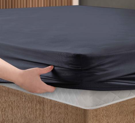 Простынь сатин "DO&CO" на резинке 90х200+30 см SOFT, синий