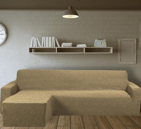 Чехол на угловой диван Karteks "Классика" с оттоманкой KAR 010-11 (левый), песочный