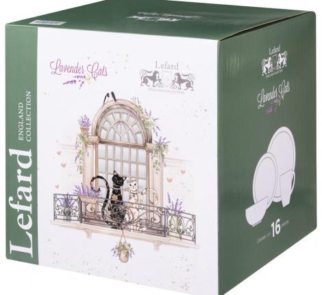 Набор посуды обеденный "ЛАВАНДОВЫЕ КОТЫ" на 4 персоны, 16 предметов