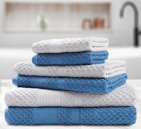 Набор полотенец AKAY "LAMA" 6 шт. (33*50-2, 50*80-2, 70*130-2), синий-светло серый