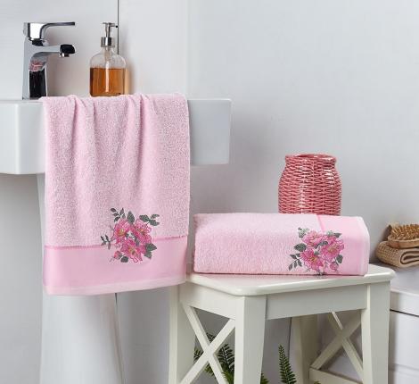 Комплект махровых полотенец &quot;KARNA&quot; с вышивкой FLORYA 50x90-70х140 см, Розовый