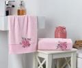 Комплект махровых полотенец &quot;KARNA&quot; с вышивкой FLORYA 50x90-70х140 см, Розовый