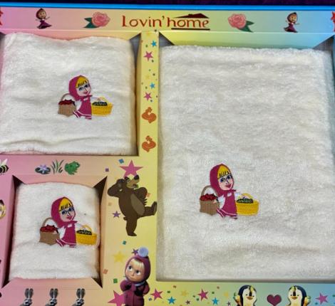 Набор бамбуковых полотенец "LOVIN HOME" Маша и медведь 3шт.(30*50, 50*90, 70*140), корзины