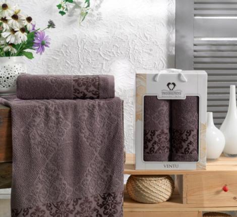 Комплект махровых полотенец "TWO DOLPHINS" (50x90/70х140) 2 шт. VENTU, шоколадный