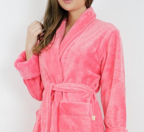 Купить халат женский велсофт-жаккард шалька nusa 8380 персиковый, m в  интернет магазине