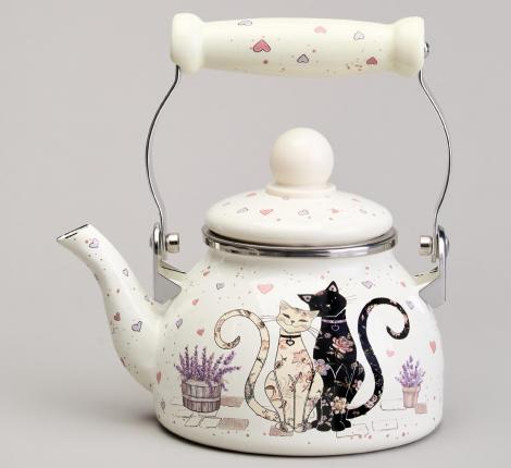Чайник эмалированный со съёмным фильтром "LAVANDER CATS", 0,85 л