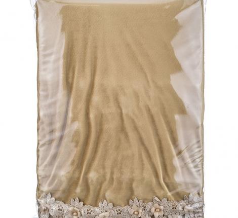 Скатерть овальная SANTALINO &quot;РОСКОШЬ&quot; с кружевом 160х220 см, песочный