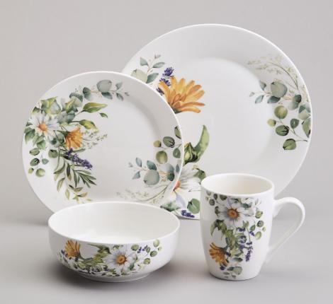 Набор посуды обеденный "РОМАШКОВОЕ ПОЛЕ" на 4 персоны, 16 предметов