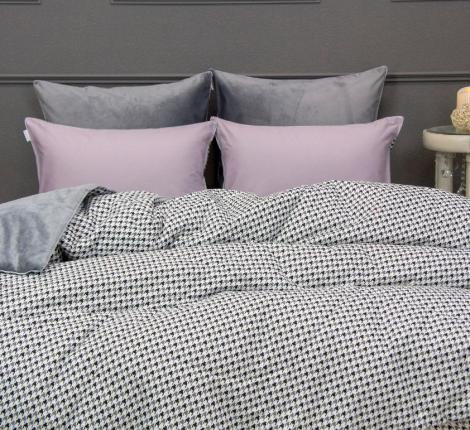 Постельное белье с одеялом "Kazanov.A." Пепита Шанель (графит серебро) Велюр/Egypt Cotton, Евро