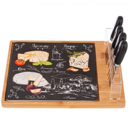 Набор для сыра "СЕКРЕТНЫЕ ИНГРЕДИЕНТЫ" (чёрный) 5 предметов, 28*23 см