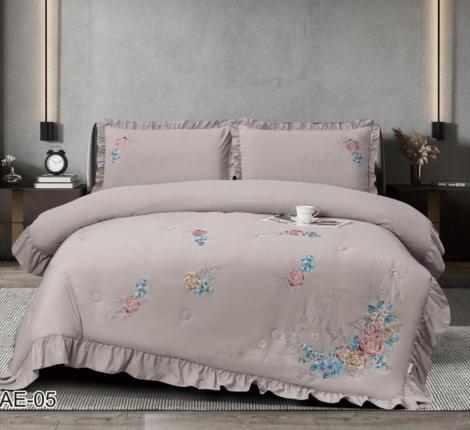 Постельное бельё EFOR COTTONI с вышивкой "цветная роза" сиреневый, Евро