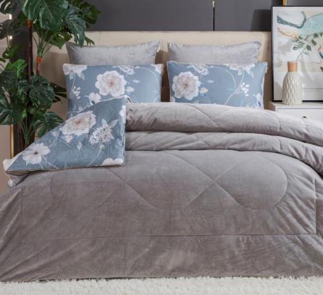 Постельное белье с одеялом "Kazanov.A." Петуния (деним платина) Велюр/Egypt Cotton, Евро