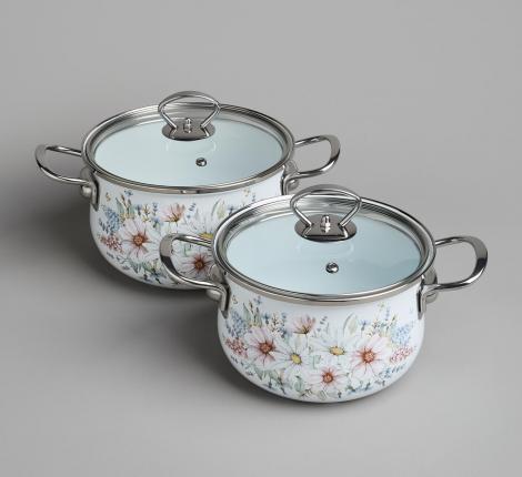 Набор эмалированных кастрюль с крышкой "ДВОРЦОВЫЙ ПАРК", на 4 предмета