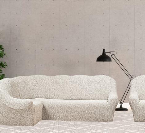 Комплект чехлов на 3-х местный угловой диван и кресло Karteks "Классика" KAR 002-02, кремовый