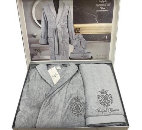 Комплект Maison D'or "ROYAL" (Халат XL(50)-XXL(52)+Полотенца 50х100-85х150), серый