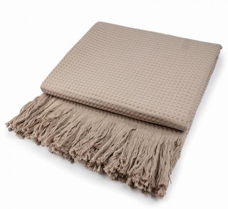 Покрывало вафельное с бахромой Valtery 150х200, коричнево-серый