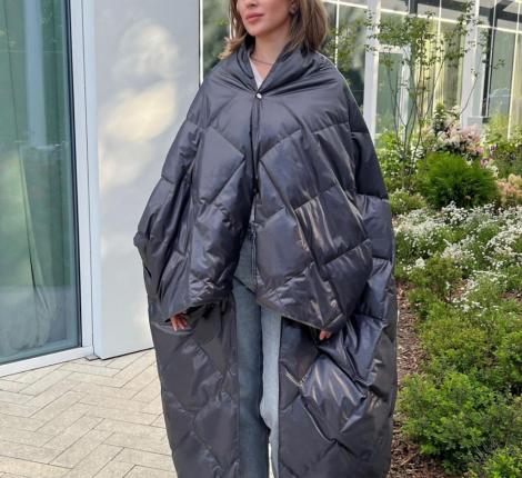 Дорожный плед-пончо пуховый "Travel Cape Plaid Grass" INDIGO, 130х170