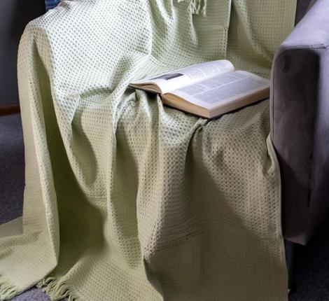 Покрывало вафельное с бахромой Valtery 200х220, светло-зеленый